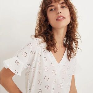 Madewell Eyelet Sundrift Ruffle Top size Small